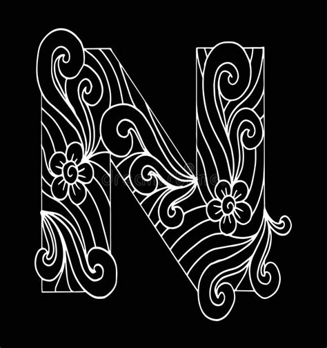 Zentangle Stylized Alphabet Letter N In Doodle Style Stock