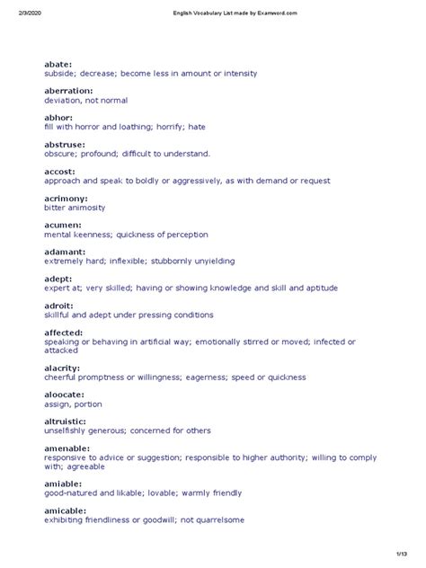 English Vocabulary List Made | PDF | Deception | Human Nature