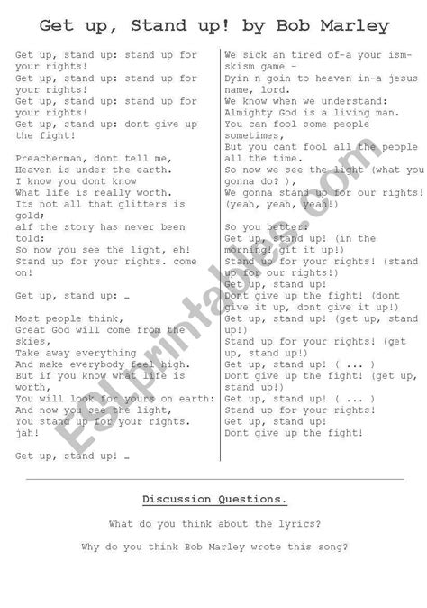 Get Up Stand Up Esl Worksheet By Fernandez