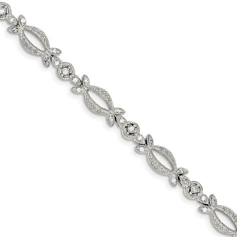 Sterling Silver CZ Bracelet 7 25 16457137356851 Jewelry Women