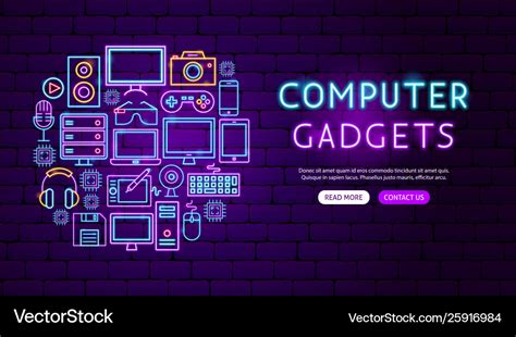 Computer gadgets neon banner design Royalty Free Vector