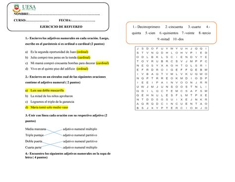 11 1 Encierro los adjetivos numerales en cada oración Luego