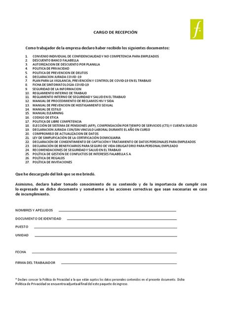 Cargo De Recepcion Pdf