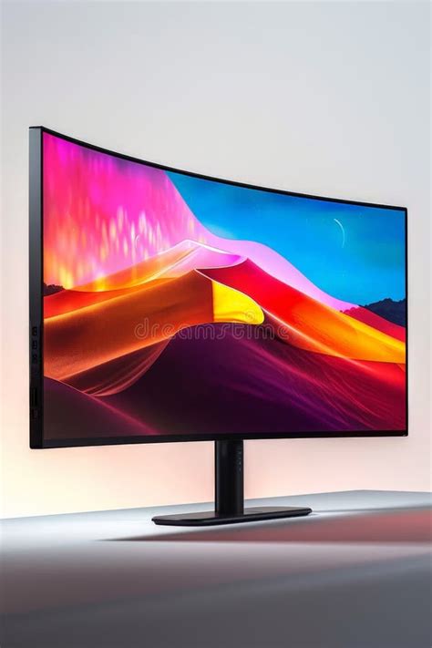 Curved Computer Monitor on White Surface Stock Illustration ...