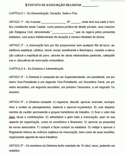 Referência Para Um Estatuto De Associação Religiosa Civil Modelo Gratuito