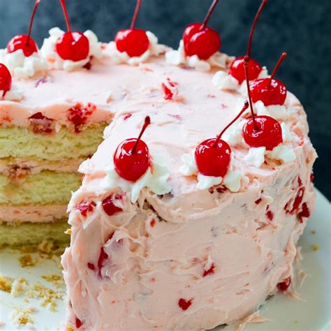 White Cake with Maraschino Cherry Frosting - Spicy Southern Kitchen