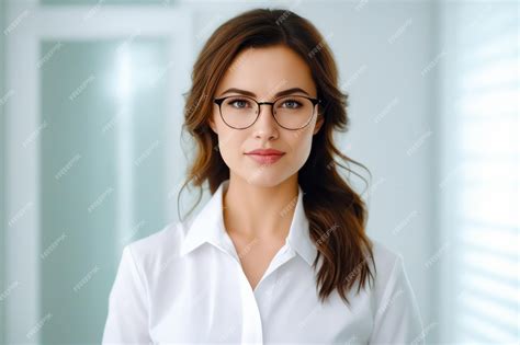 Premium Ai Image Woman Wearing Glasses And White Shirt Is Posing For Picture Generative Ai