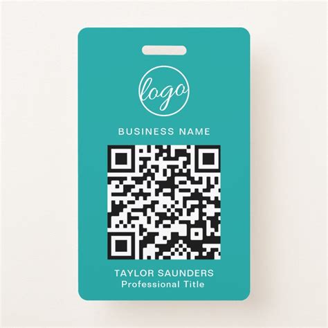 Personalized Teal Logo Qr Code Employee Id Work Badge Zazzle In 2022