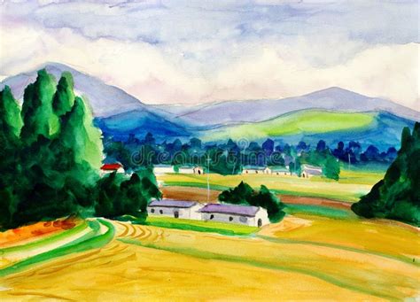 Watercolor Painting - Peaceful Village Stock Images - Image: 19496614