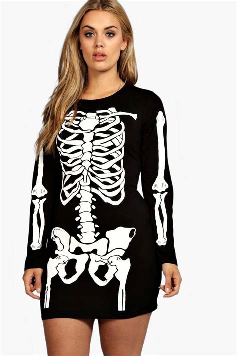 Plus Skeleton Halloween Bodycon Dress Boohoo Uk