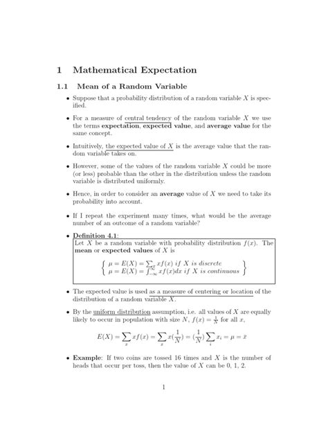 Mathematical Expectation Explained Pdf Expected Value Covariance