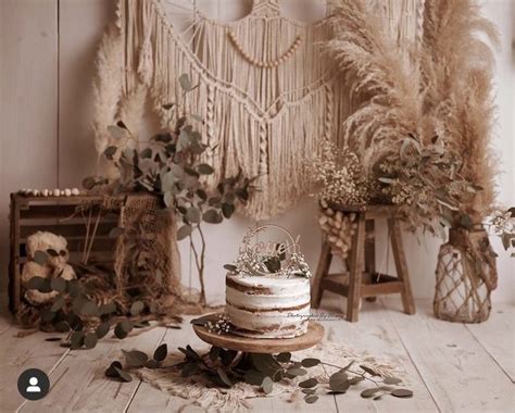 Boho St Birthday Cake Smash Session With Flowers Tepee And Macrame