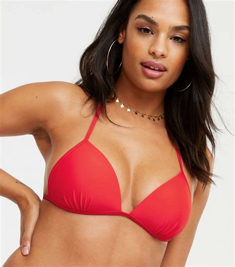 Red Moulded Triangle Bikini Top New Look