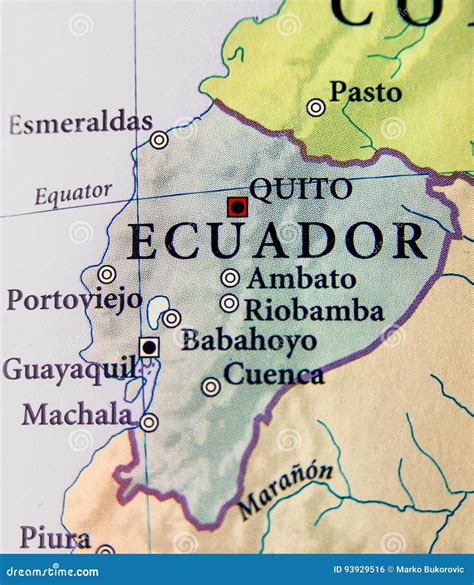 Geographic Map Of Ecuador Countries With Important Cities Stock Photo