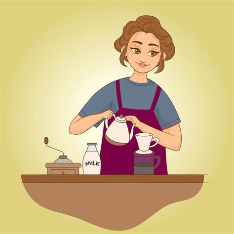 Woman with smile makes coffee in kitchen 1967231 Vector Art at Vecteezy