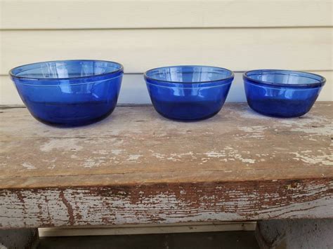 Anchor Hocking Cobalt Blue Glass Nesting Mixing Bowl Set Set Etsy