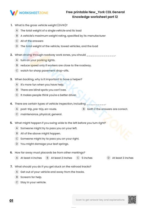 Free Printable New York Cdl General Knowledge Worksheet Part