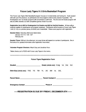 Fillable Online Future Lady Tigers Registration Form Fax Email Print