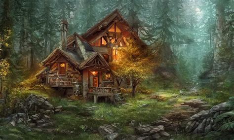 Chalet In A Woodland Forest Digital Art Concept Art Stable Diffusion