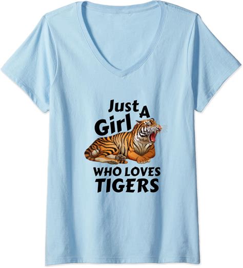 Womens Just A Girl Who Loves Tigers V Neck T Shirt