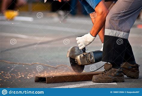 Metal Cutting. Metal Cutting with Angle Grinder Stock Photo - Image of ...