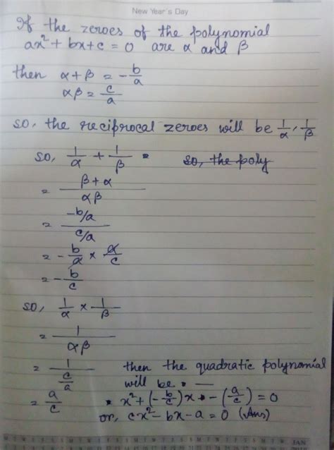 Find The Quadratic Polynomial Whose Zeros Are Reciprocal Of The