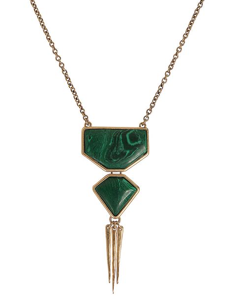 Lyst Lucky Brand Goldtone Green Stone Pendant Necklace In Green