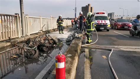 華中橋「5機車連環撞」釀6傷 3車橋上起火燒