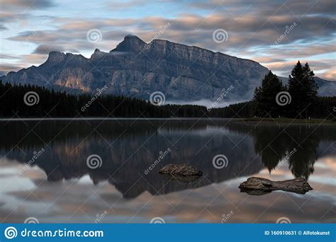 Mount Rundle And Two Jack Lake With Early Morning Mood Banff National