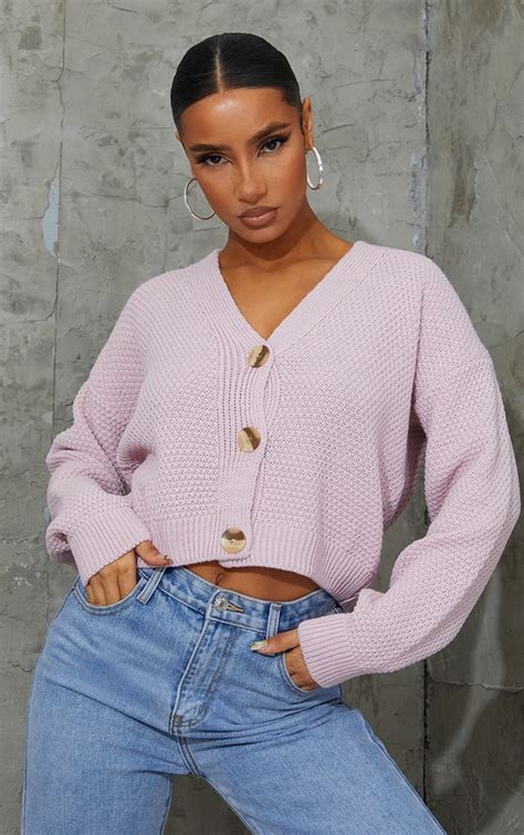 Baby Pink Chunky Knit Button Down Cropped Cardigan Prettylittlething