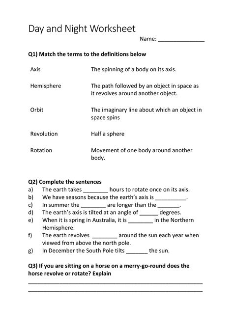 Day And Night Matching Worksheets