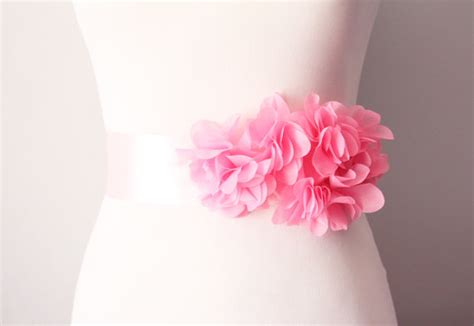 Bridal Couture Pink Chiffon Flowers Ribbon Sash Belt Wedding Dress