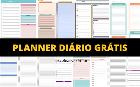 Planner Diário para Imprimir 10 Modelos Grátis Excel Easy