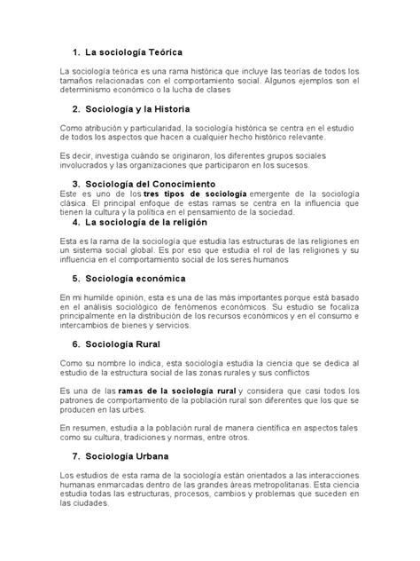 Ramas De La Sociologia Pdf Sociología Sociedad