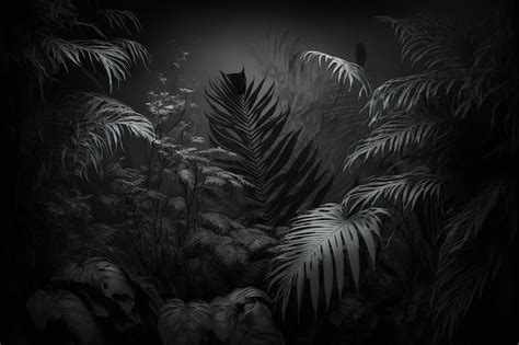 Premium Photo | Dark night at the jungle with black saturated plants