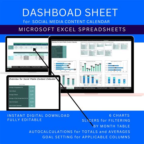 Social Media Calendar Excel for Social Planning SMM Template Social