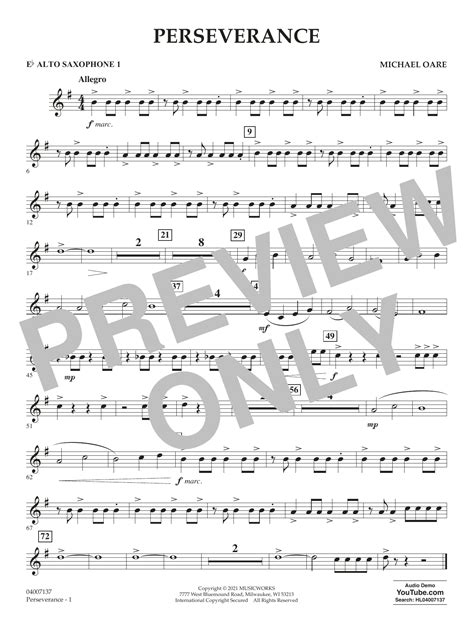 Perseverance Eb Alto Saxophone 1 Sheet Music Michael Oare Concert