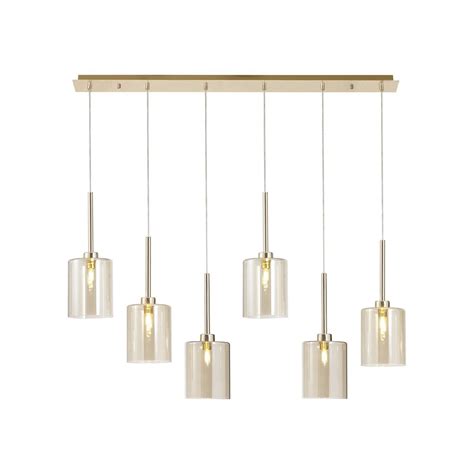 Fabula Tamworth 6 Light Linear Pendant Medium Cylinder Shades French Gold And Cognac Glass