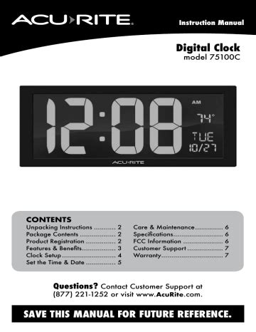 Acurite 75100C Digital Clock Instruction Manual Manualzz