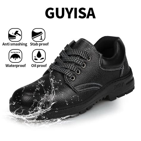 GUYISA Men Safety Shoes Waterproof High Quality Black Steel Toe Safety