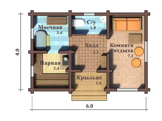 Проект бани 6 на 4 (6x4) из бруса