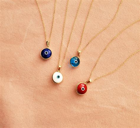 14k Solid Gold Light Blue Evil Eye Necklace Nazar Necklace Etsy