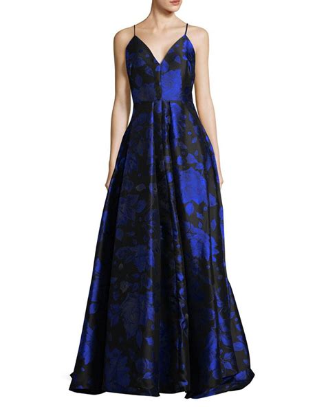 Calvin Klein Floral Jacquard Ball Gown In Blue Lyst