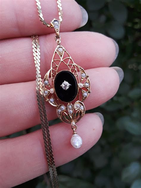 Victorian K Gold Diamond Seed Pearl Black Onyx Pendant With Etsy Uk