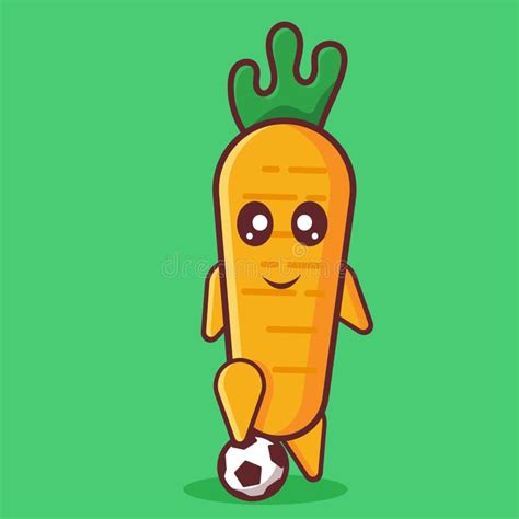 Cute Carrot Mascot Play Football Isolated Vector Illustration Stock Illustration Illustration