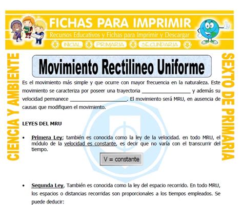 Movimiento Rectilineo Uniforme Para Sexto De Primaria Ficha Y Ejercicios