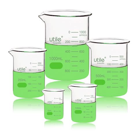 Glass Beaker Set Low Form Beakers 5 Sizes Of Vol50ml 100ml 250ml 500ml