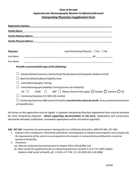 Nevada Application For Mammography Machine Certification Renewal