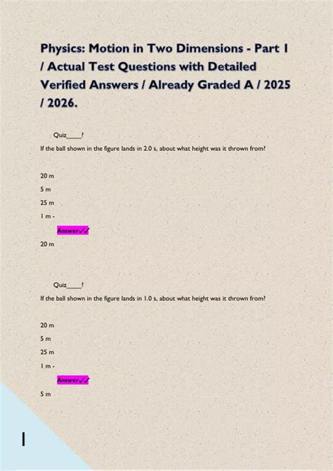 Physics: Motion in Two Dimensions - Part 1 / Actual Test Questions with