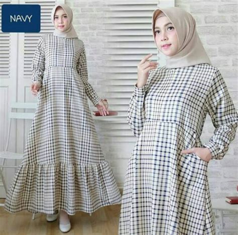 jual gamis motif kotak gamis syari muslim elegan shopee indonesia